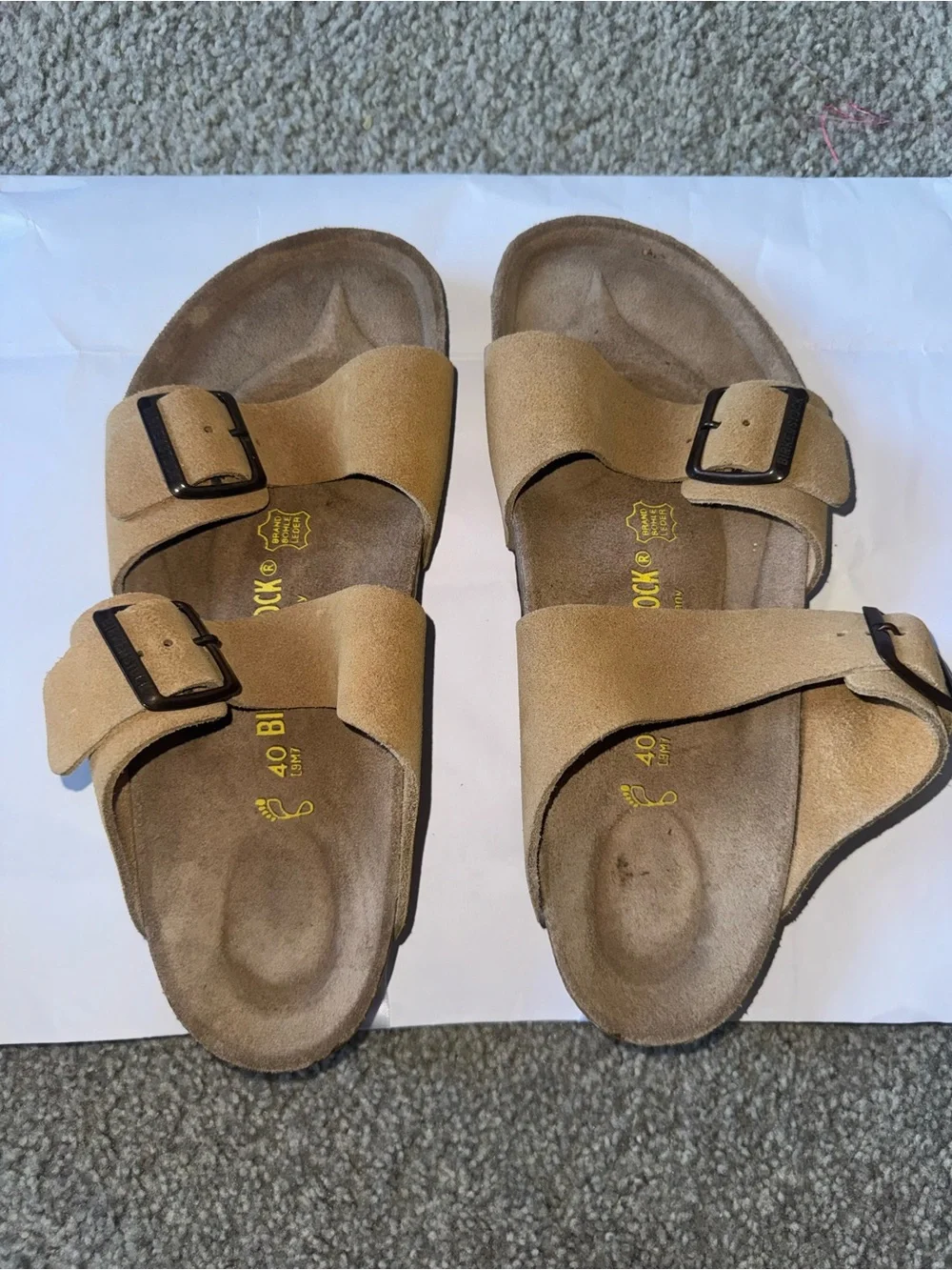 Birkenstock Men’s Two-Strap Sandals in Tan with Black Buckles